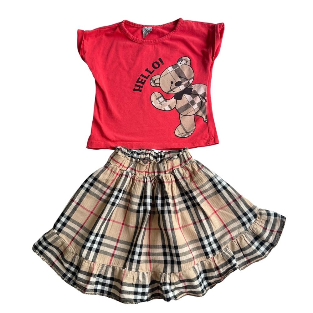 Girls Graphic Tee and Plaid Skirt Set Size 2